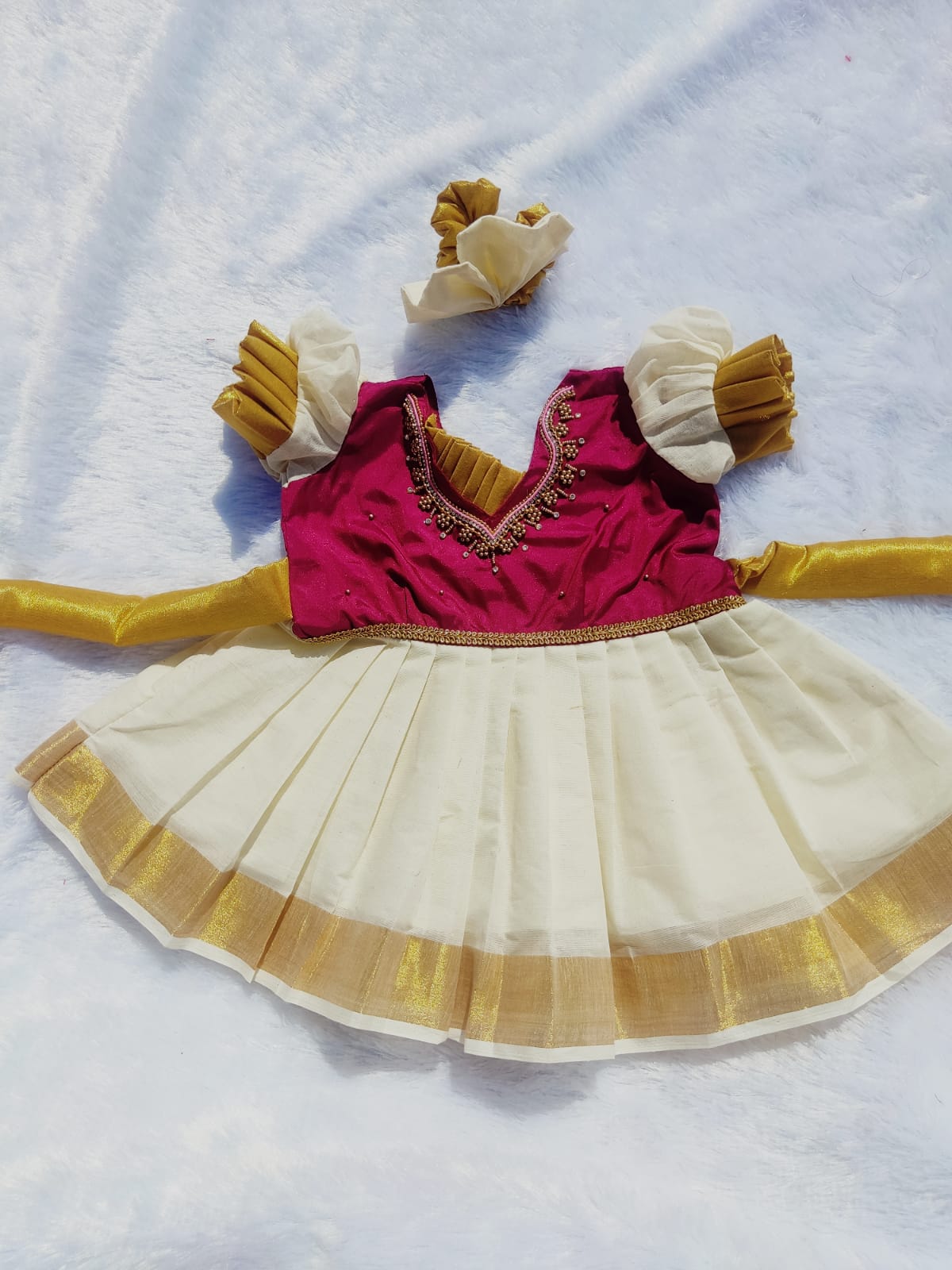Pink and Kerala White Frock