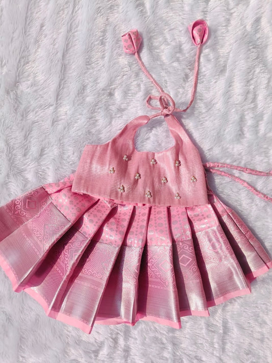 Beautiful Baby Pink Crop Top Pattu Pavada