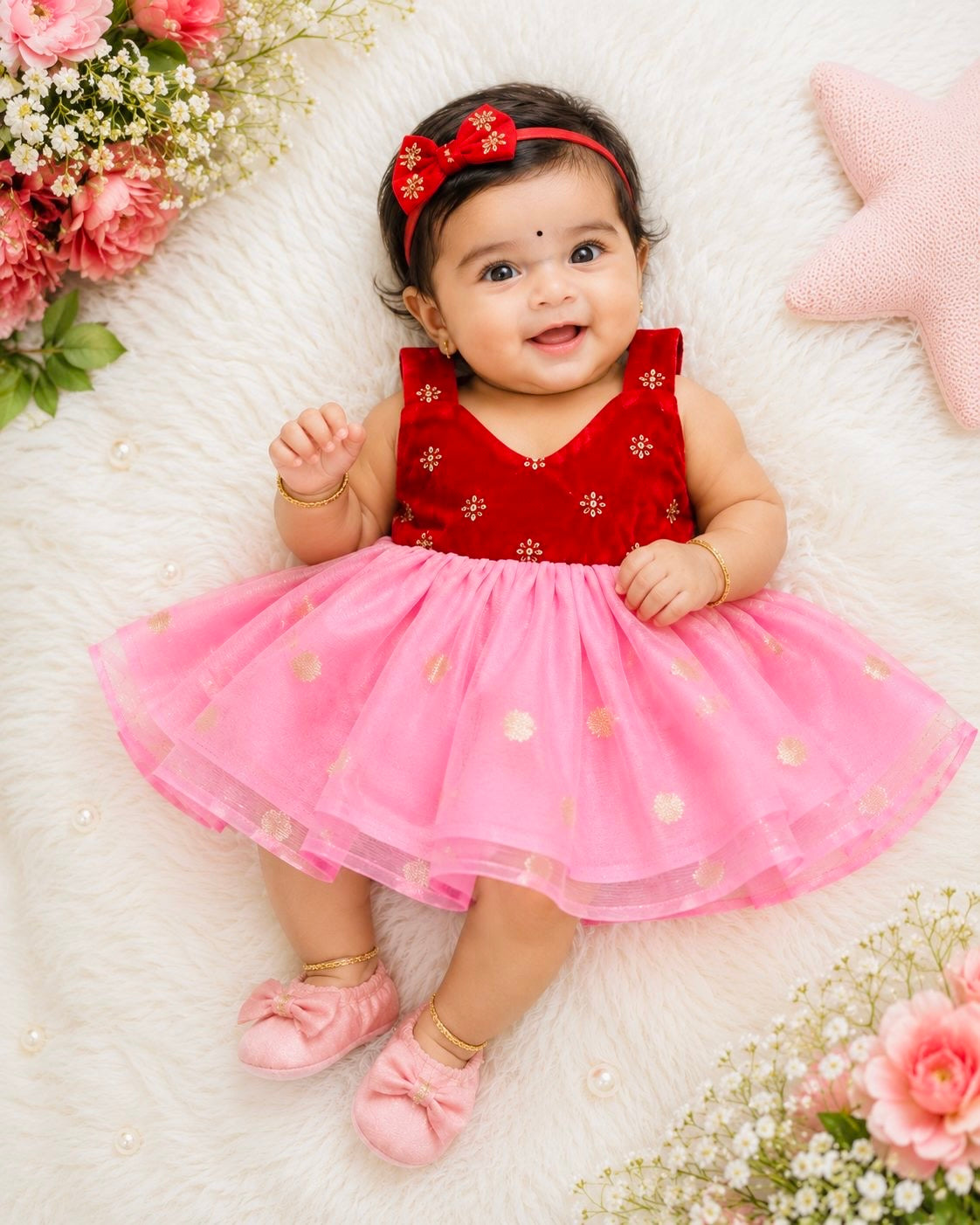 Velvet and Tissue Frock in Pink