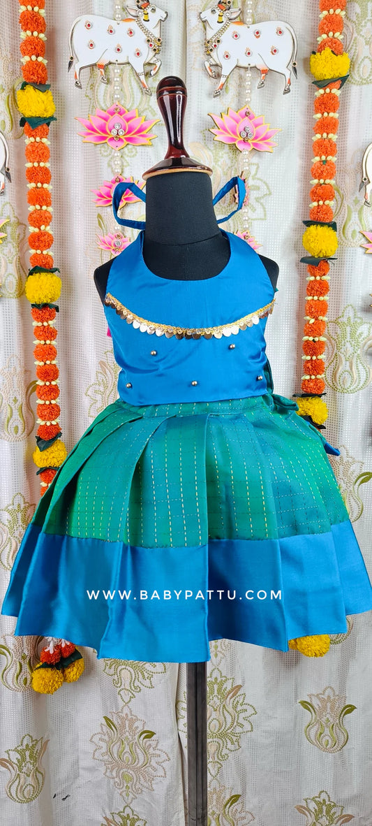 Blue & Green Double Shade Pattu Pavada