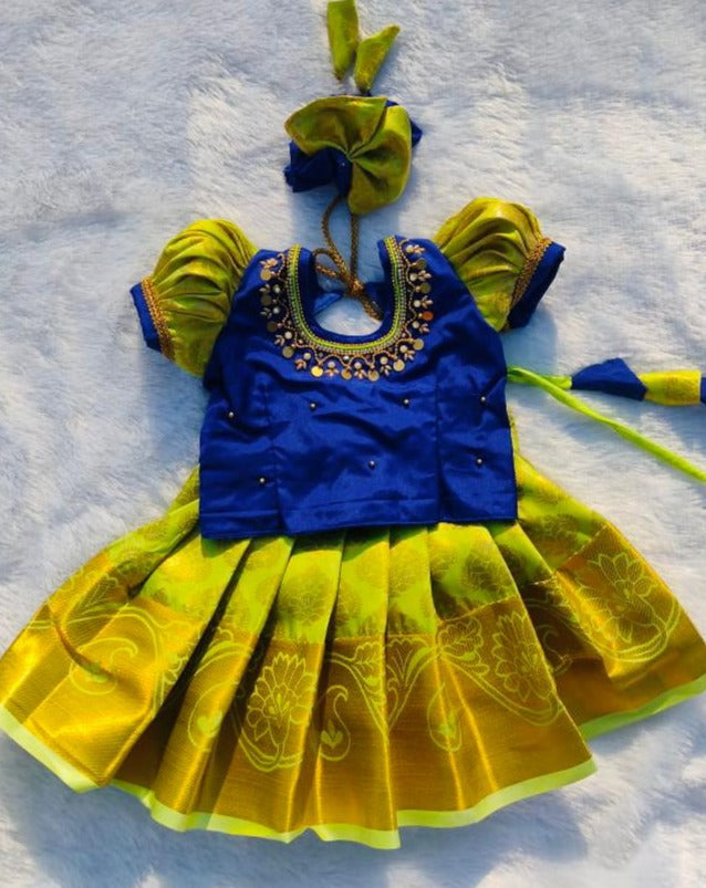 Kids Lehenga Designs Designer Pattu Pavadai For Babies Blue And