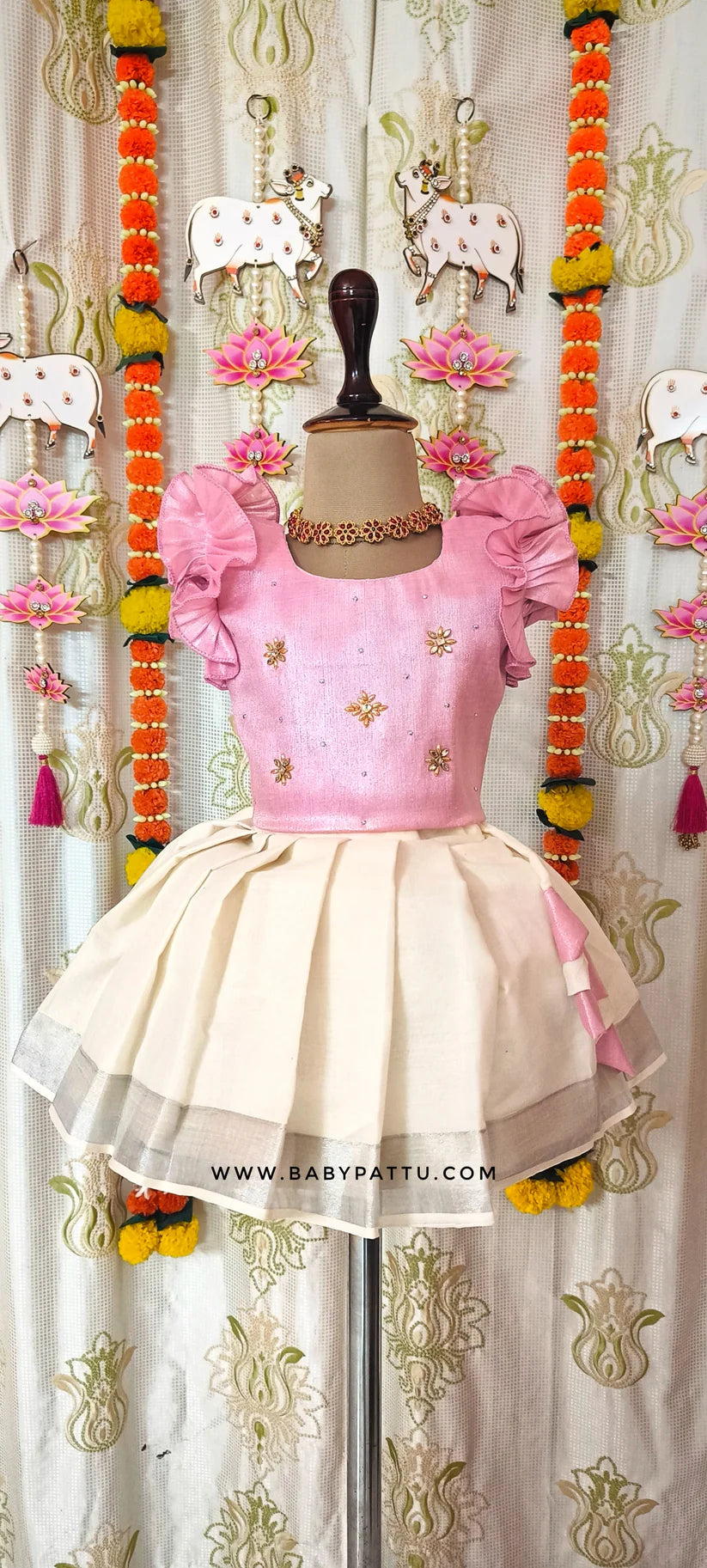Baby Pink Kerala Cotton Pattu Pavada