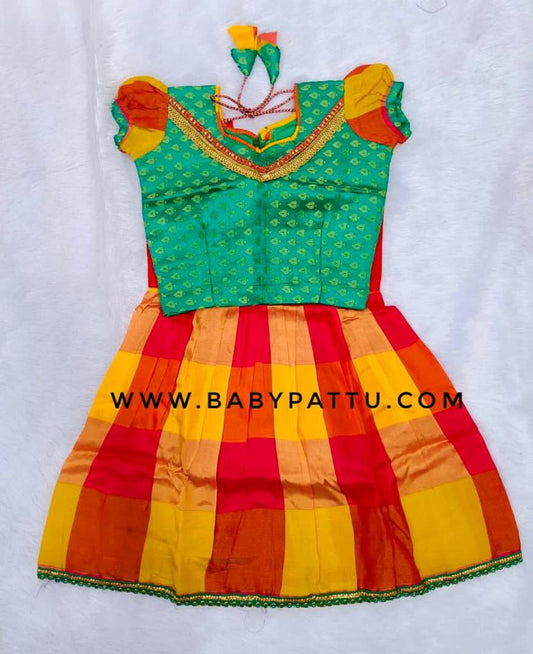 Green & Yellow Pattu Pavada