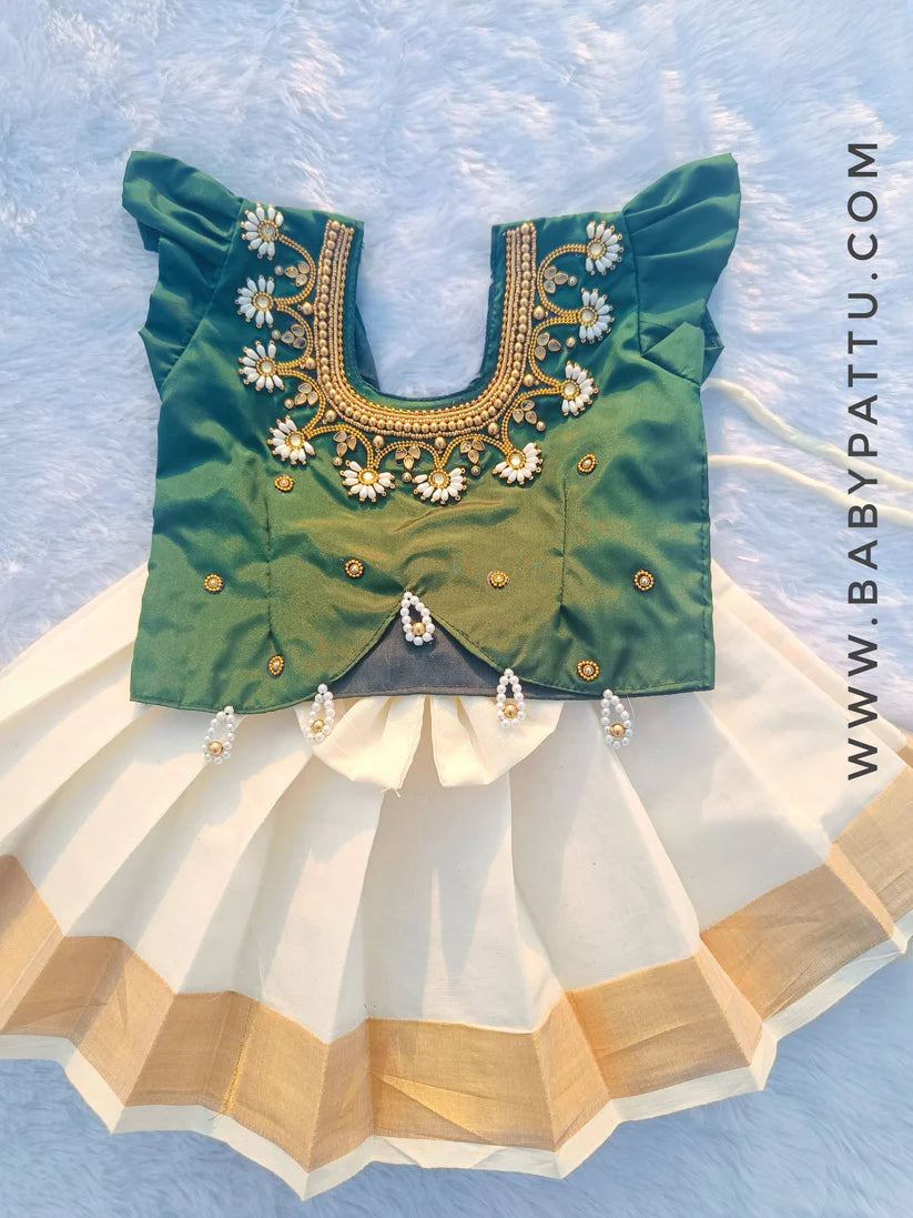 Green Top & Kerala Cotton Pattu Pavada