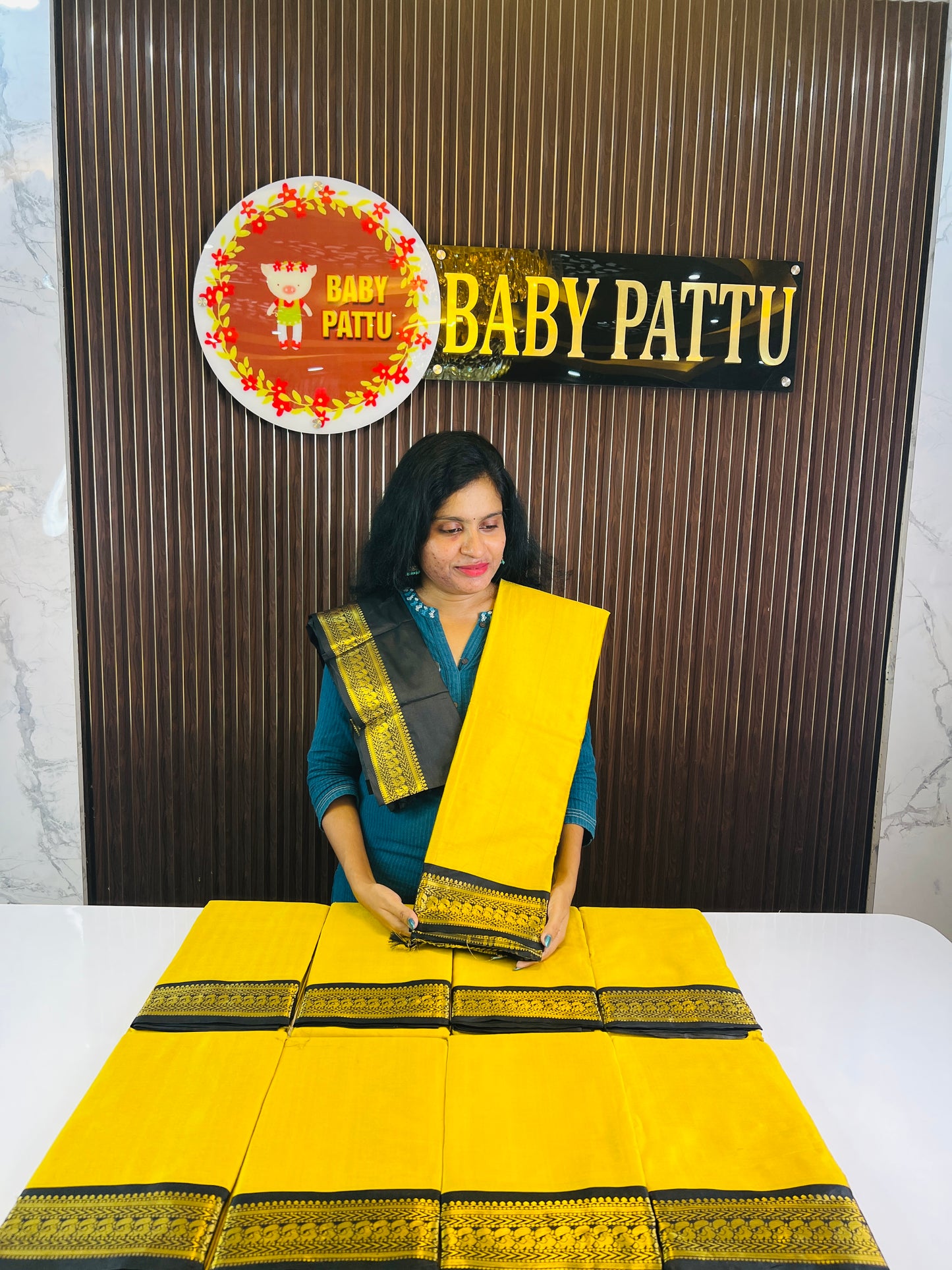 Mustard Yellow And Black Soft Silk Saree