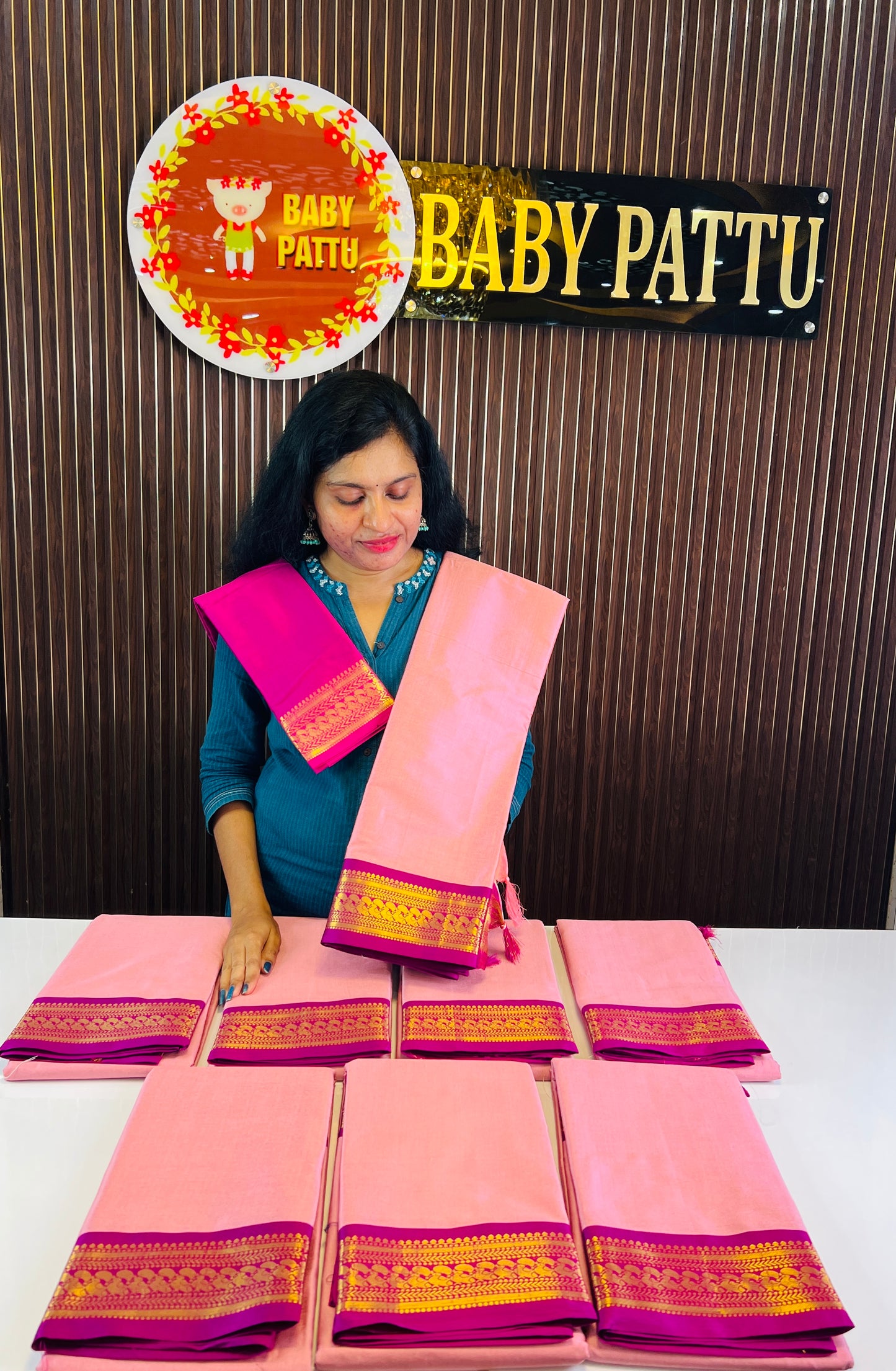 Baby Pink With Rani Pink Border Soft Silk Saree