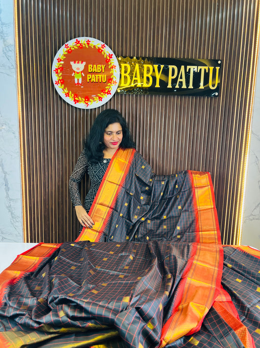 Black & Red Soft Silk Saree