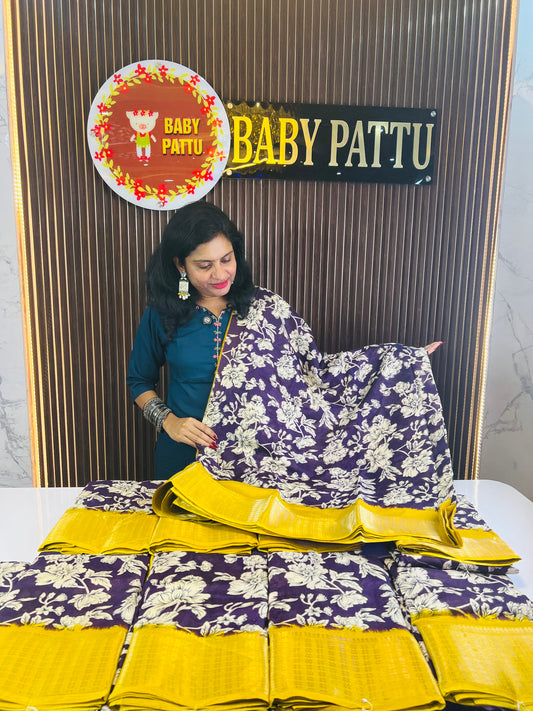 Purple & Yellow Dola Silk Saree
