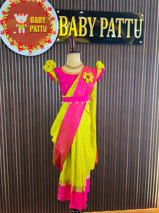 Mehandi Green & Rani Pink Ready to wear saree