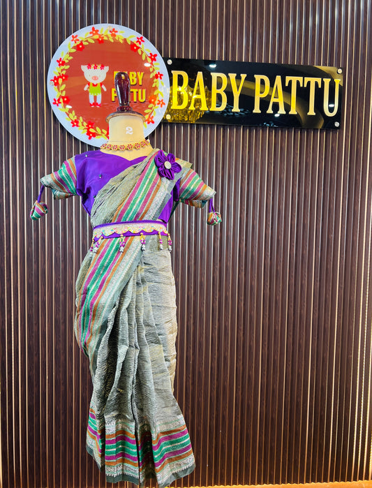 Purple & Ash Crushed Tissue Ready to Wear Saree