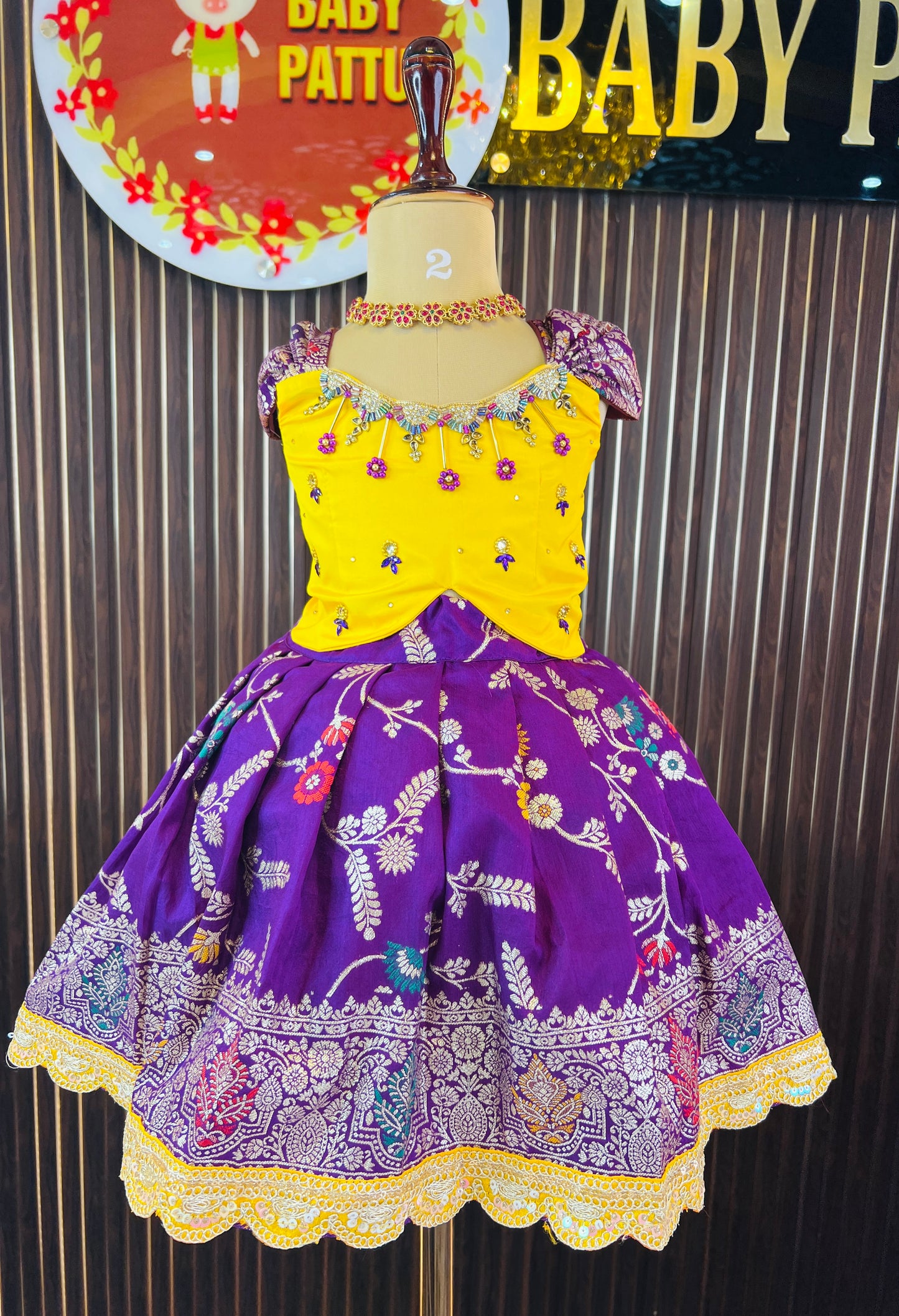 Yellow & Purple Pattu pavada