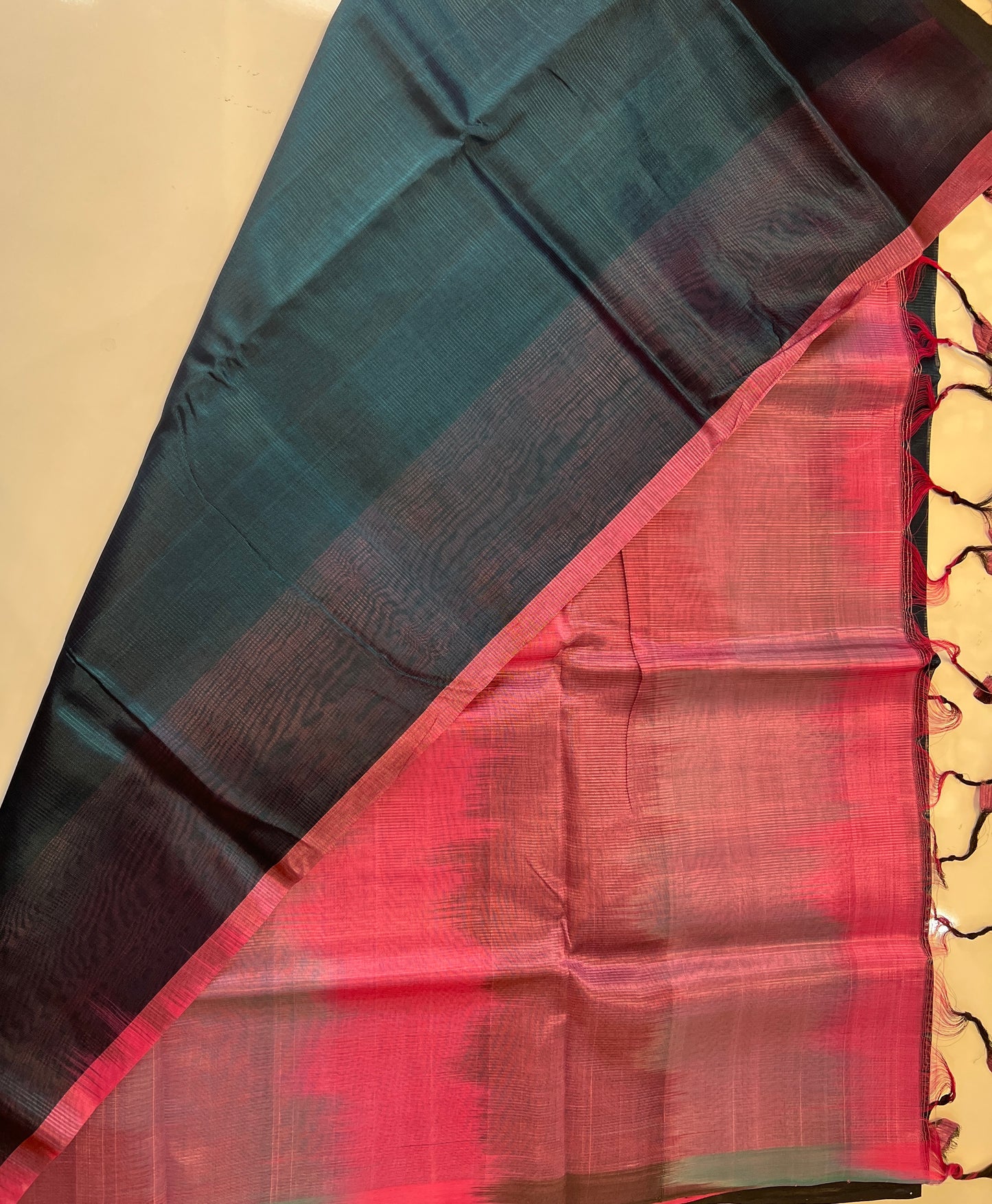 Peacock Blue Pure Mangalagiri Silk Plain Saree With Tie And Die Pallu & Digital Print Blouse