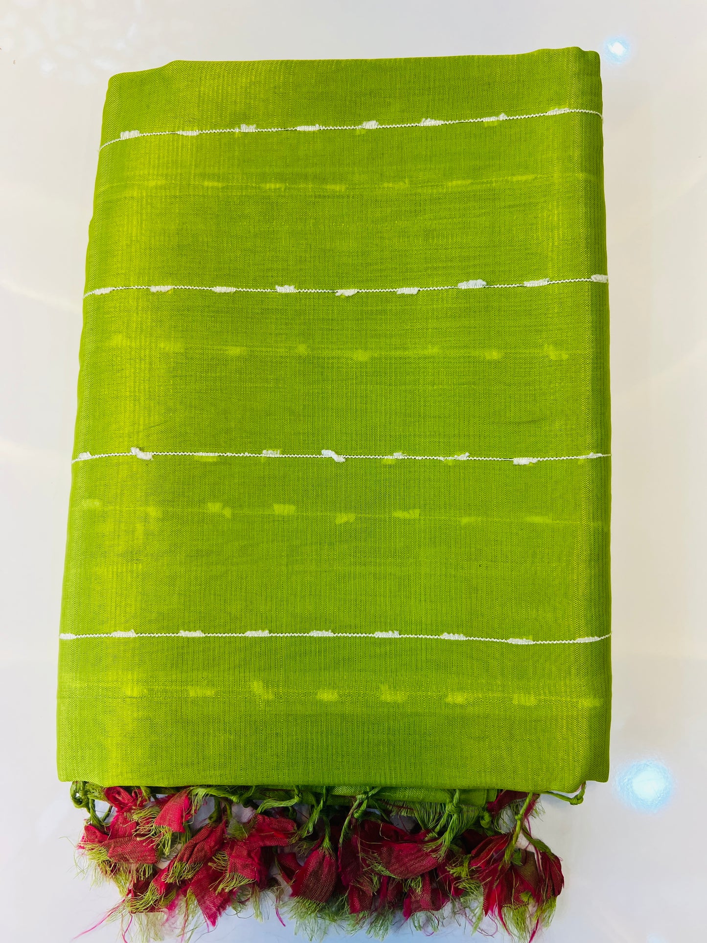 Parrot Green Colour Pure Mangalagiri Silk Saree With Zute Lines