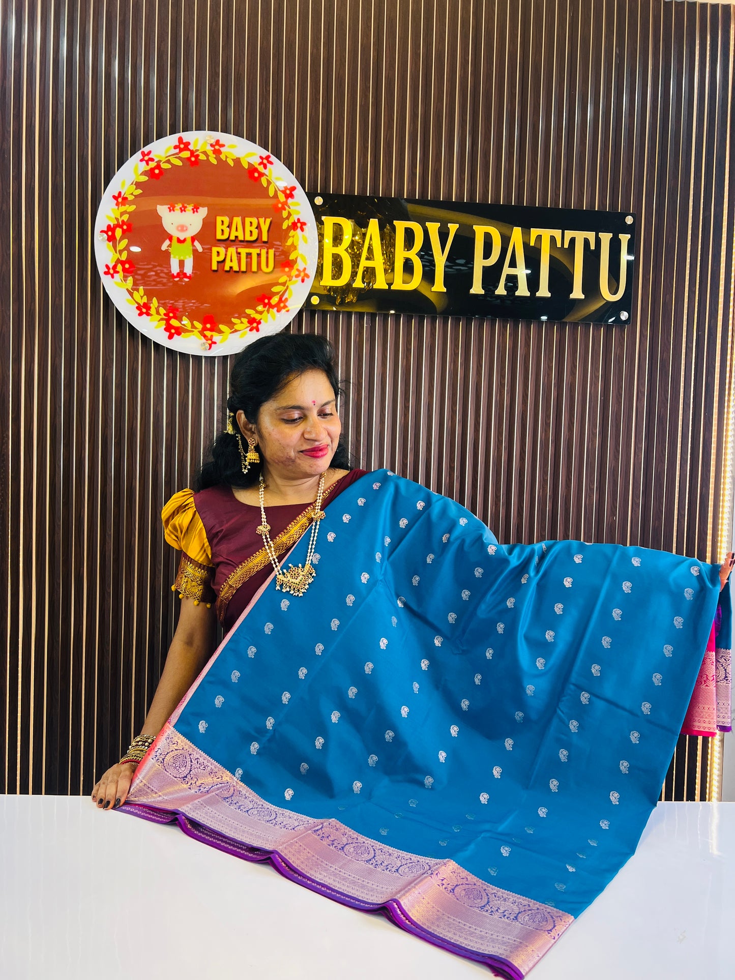 Peacock Blue Colour Soft Silk Saree