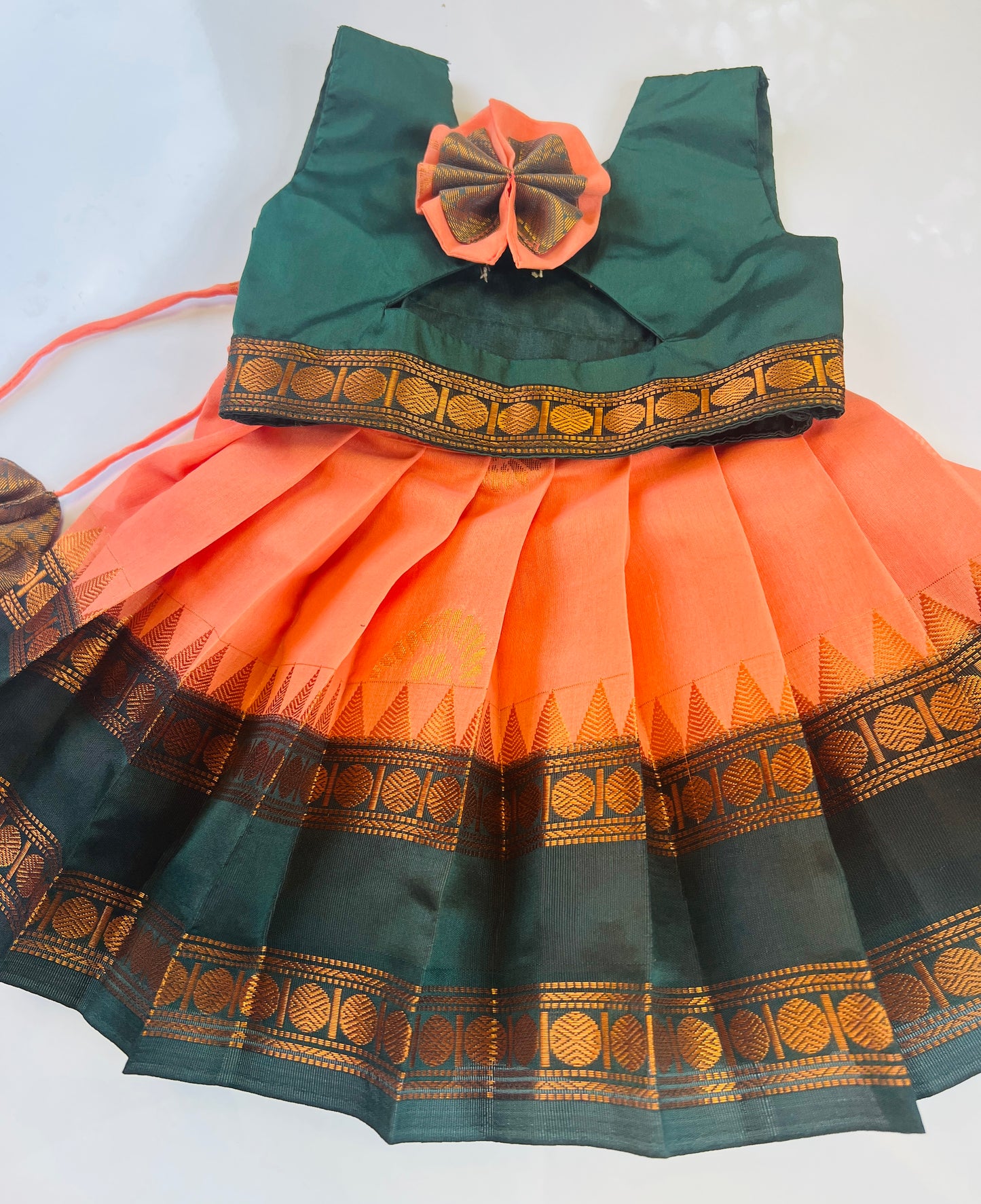Green And Dark Peach Colour Crop Top Pattu Pavada