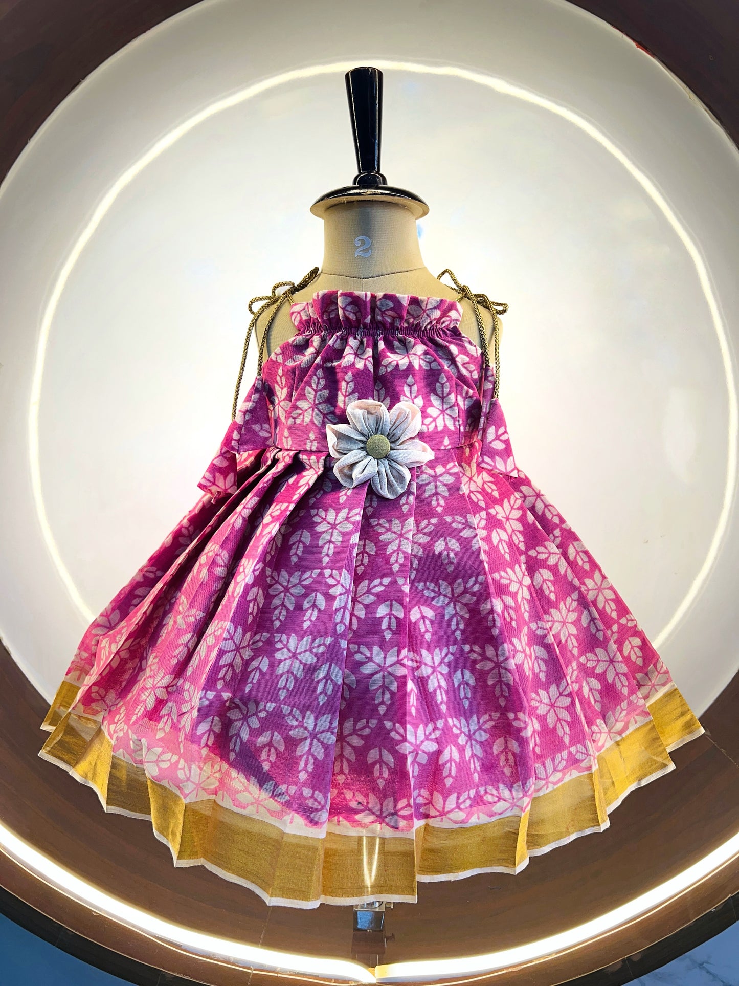 Pink Colour Kerala Cotton Frock