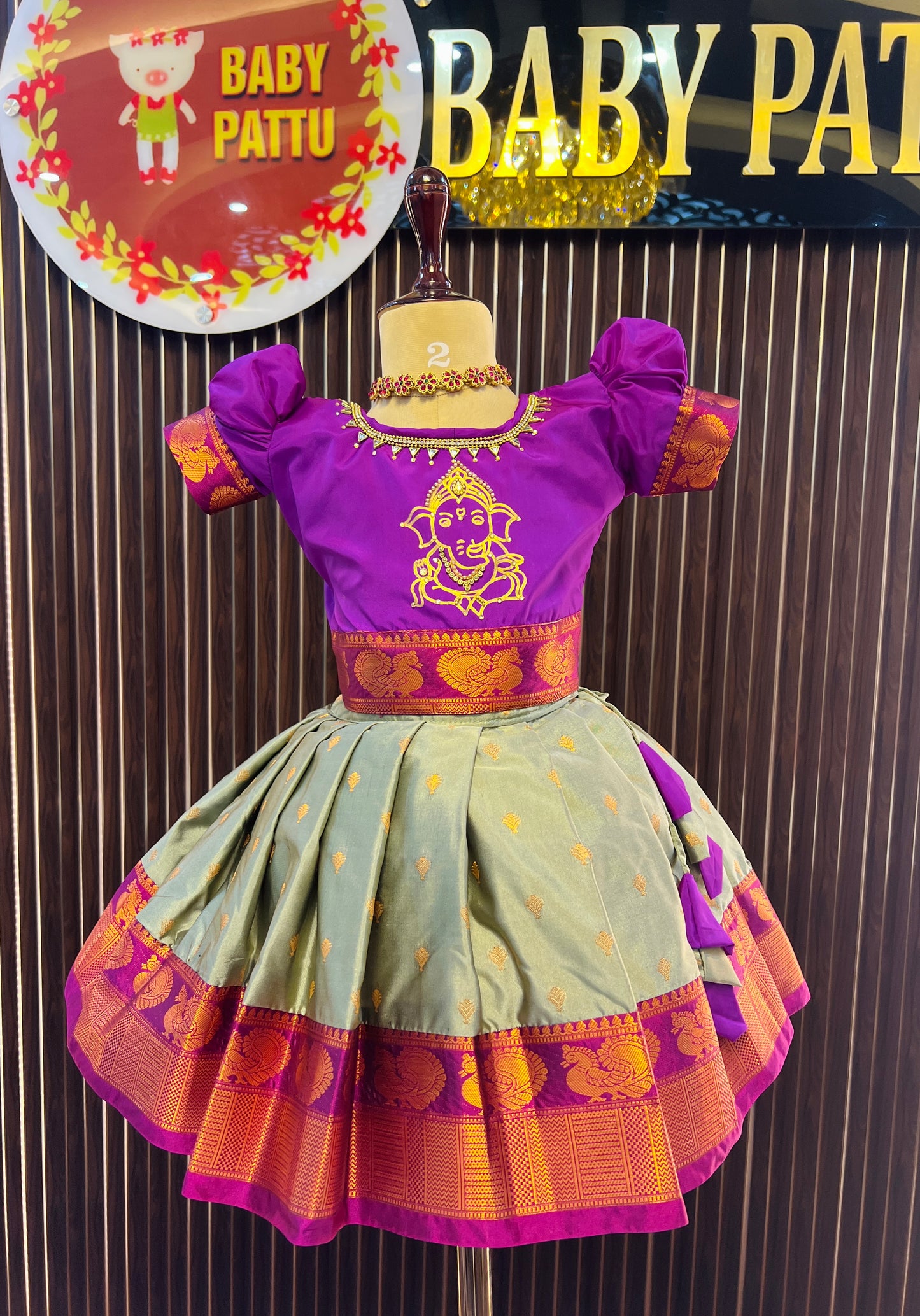 2025-Ganesh chathurthi Collections - Purple And Ash Color Pattu Pavada