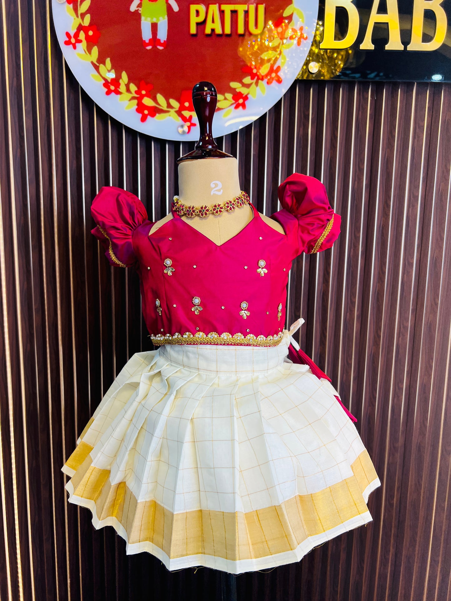 Maroon & Kerala Cotton Pattu Pavada Onam 2025 collections