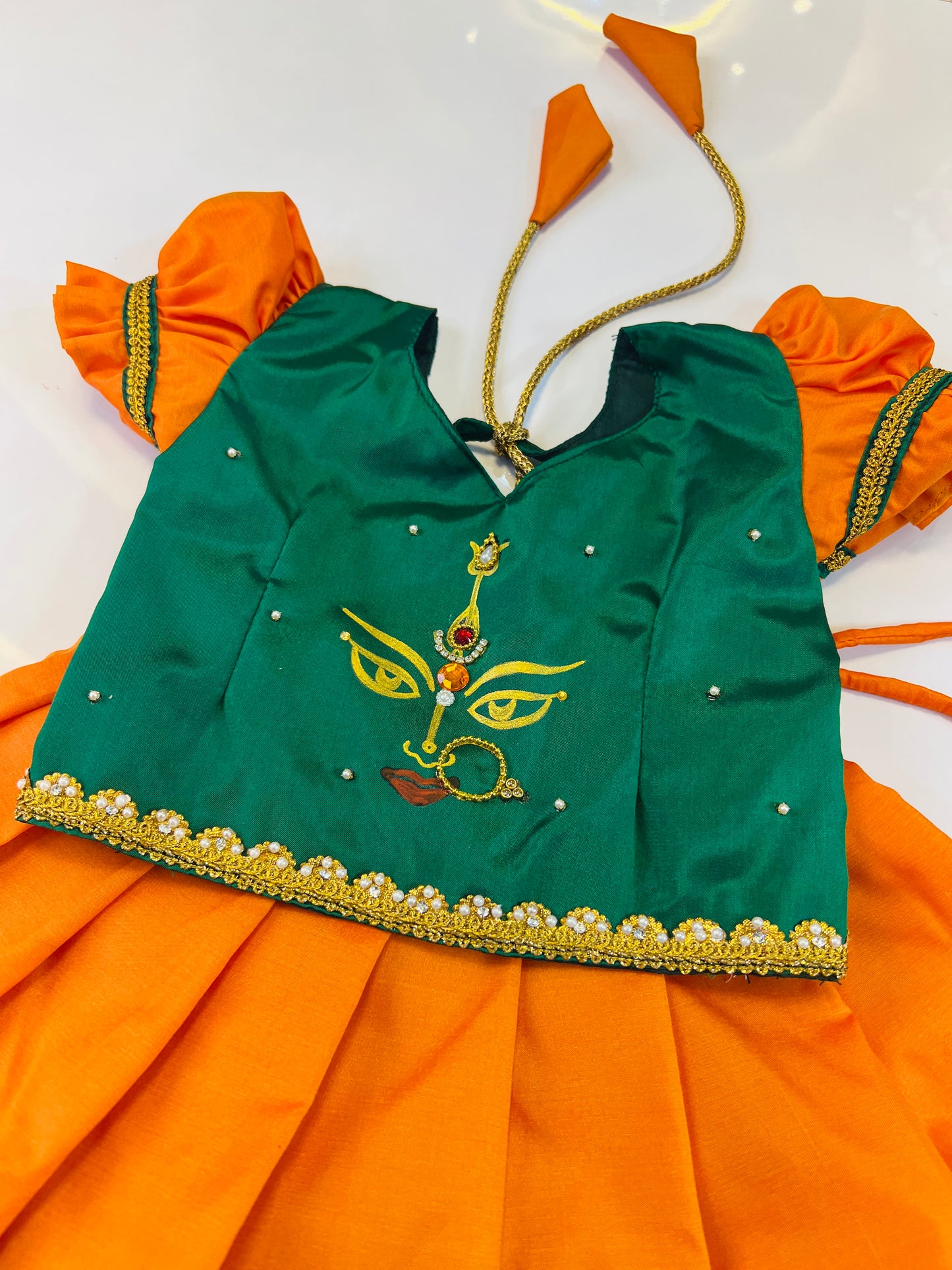 Dasara Collection 2025 - Green Top And Mango Yellow Bottom Pattu Pavada