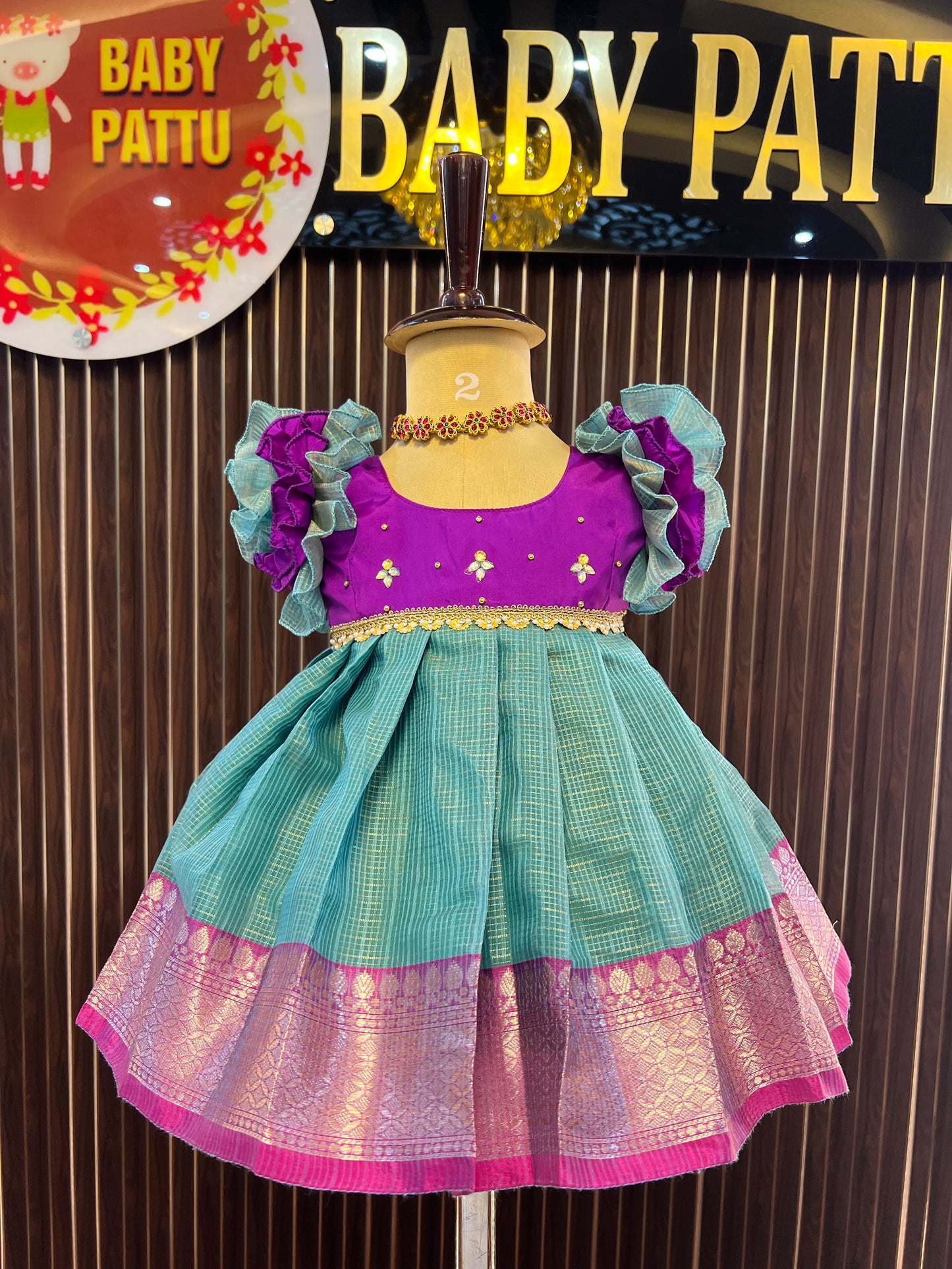 Purple And Mint Blue Colour Frock