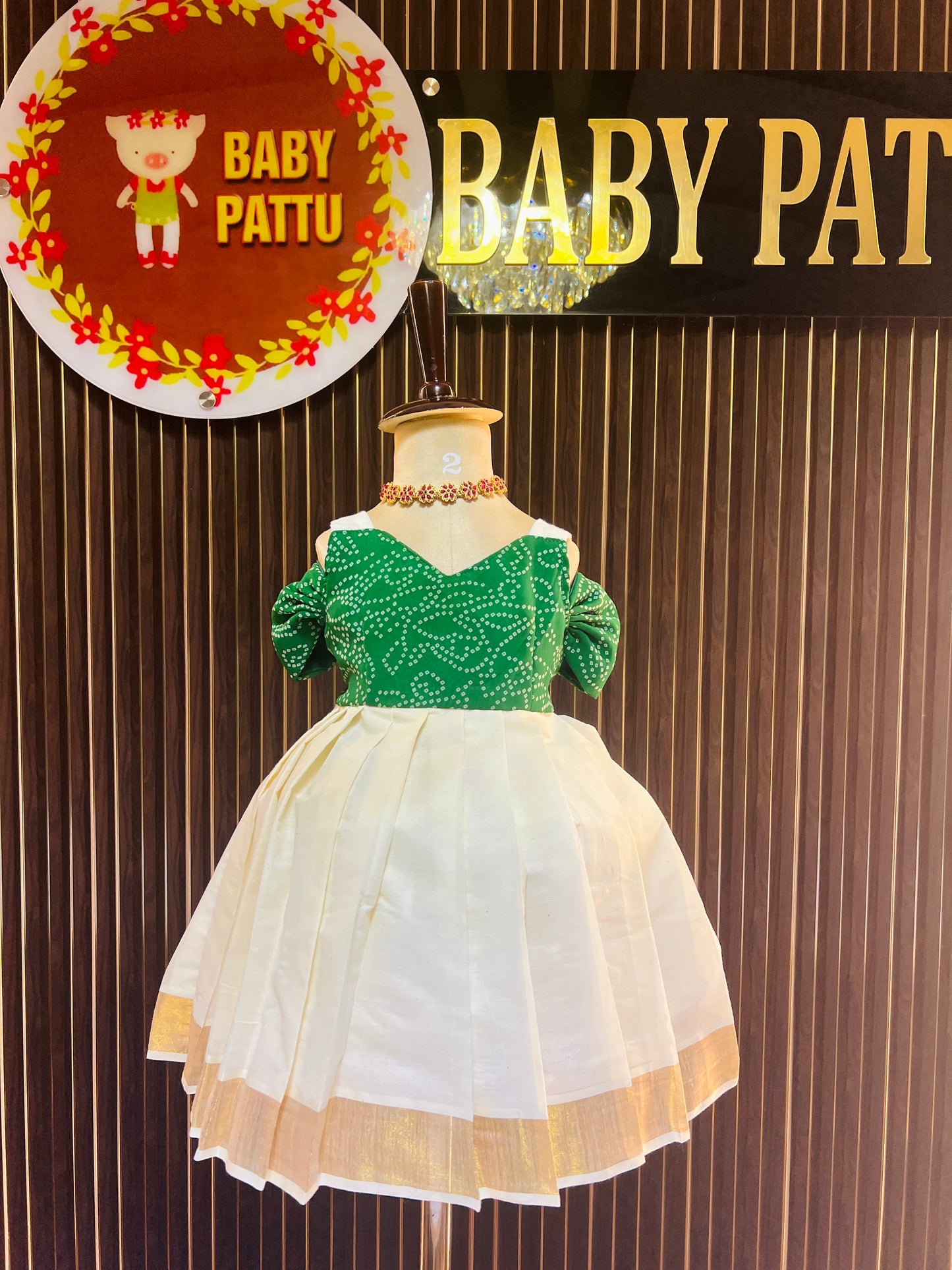 Green And White Kerala Cotton Frock