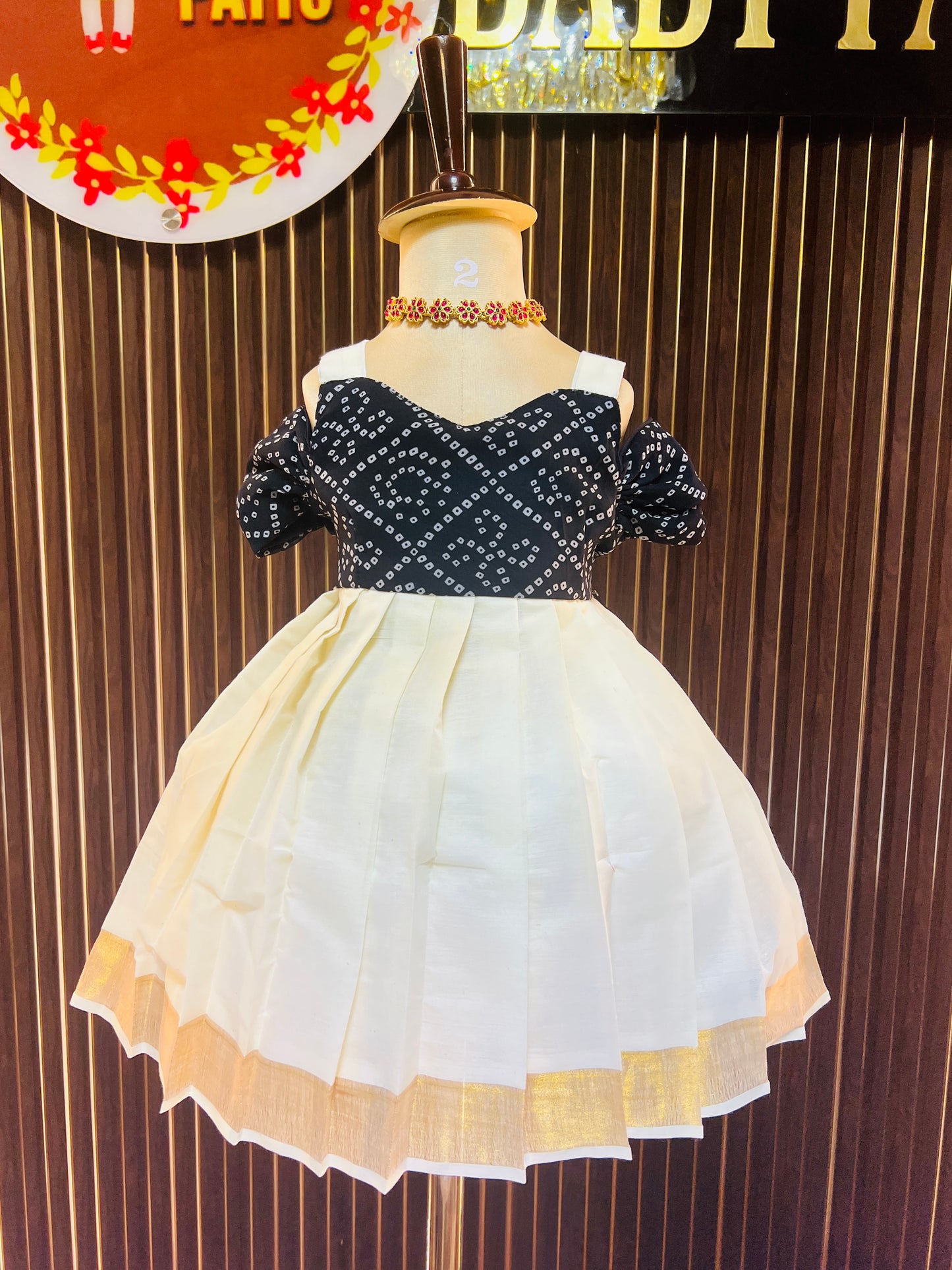 Black And White Kerala Cotton Frock