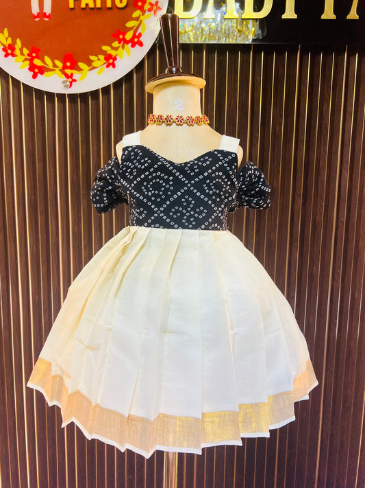 Black And White Kerala Cotton Frock