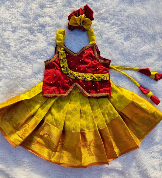 Maroon & Mehandhi Green Pattu Pavada