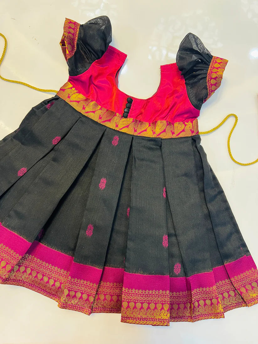 Maroon And Black Fancy Cotton Frock