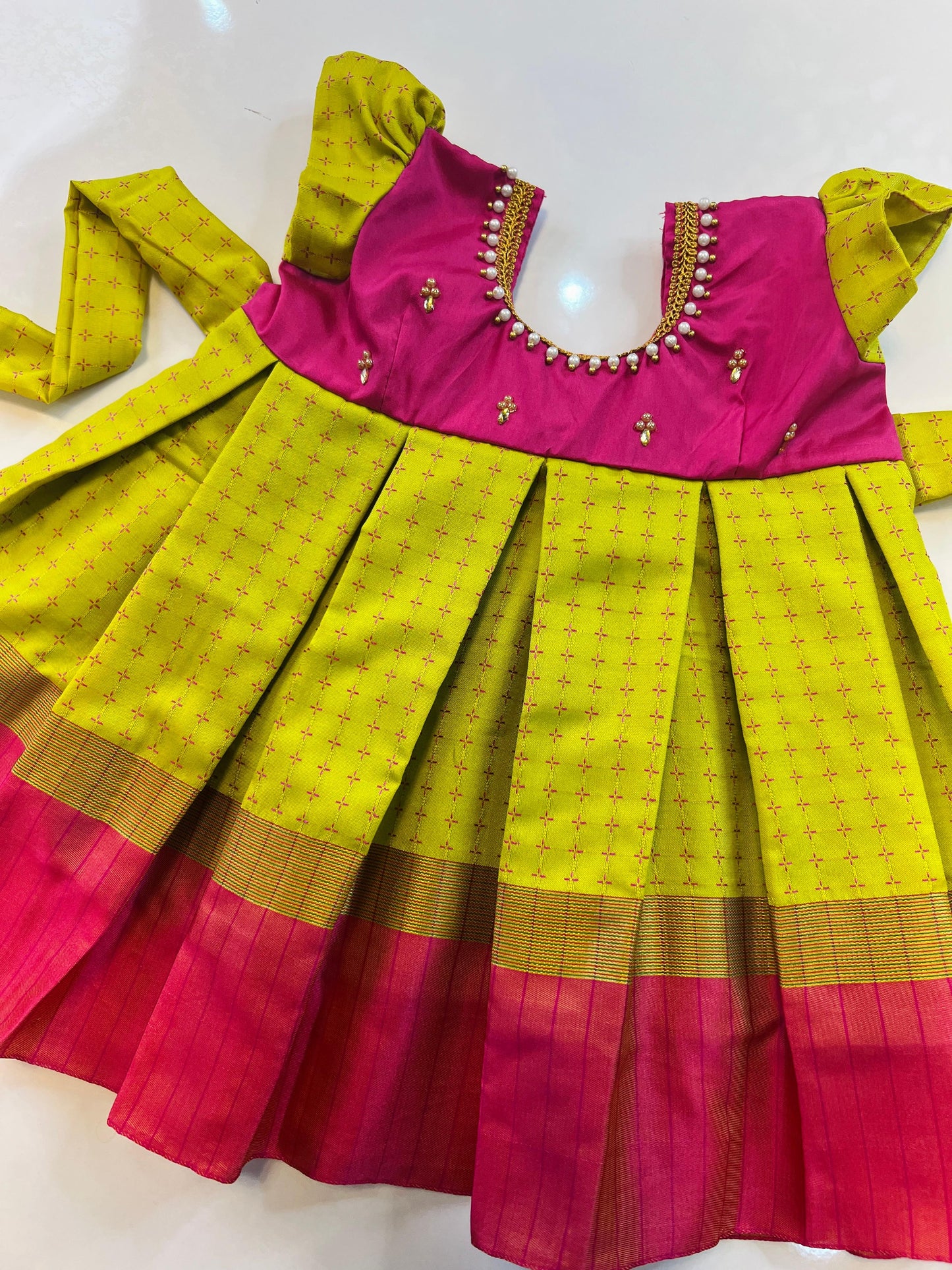 Pink And Neon Green Frock