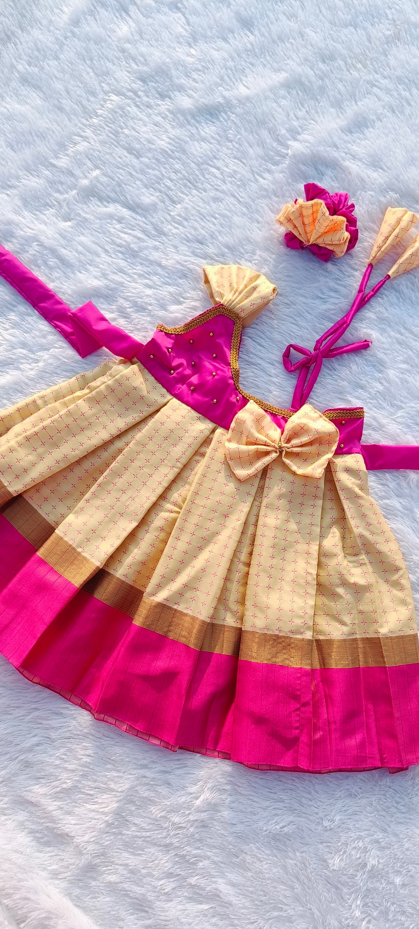 Pink & Half White Frock