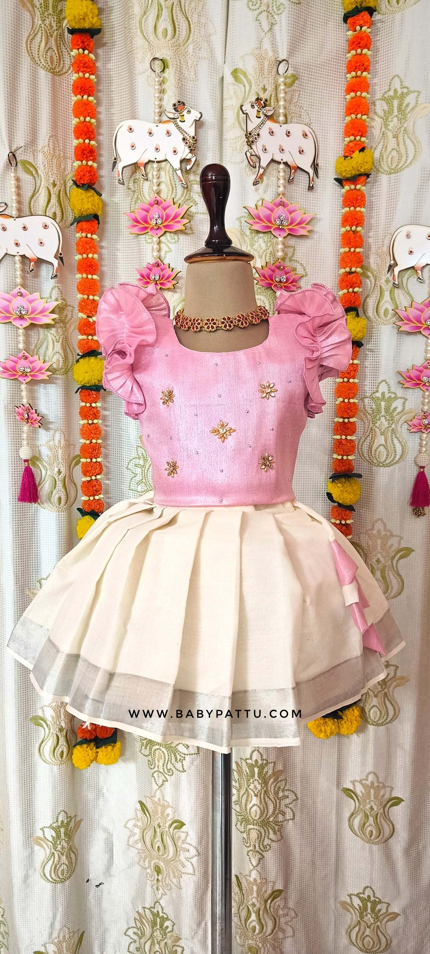 🌾🌾Baby Pink Kerala Cotton Pattu Pavada || Vishu Collection || 2024 || 🌾🌾