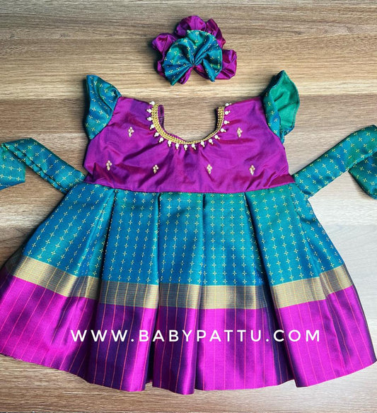 Purple & Peacock Blue  Double Shade frock