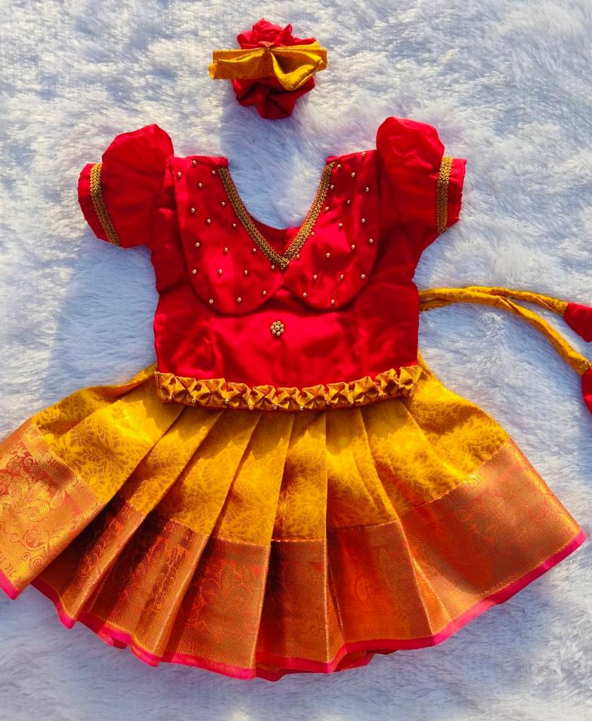 Red & Yellow Pattu Pavada