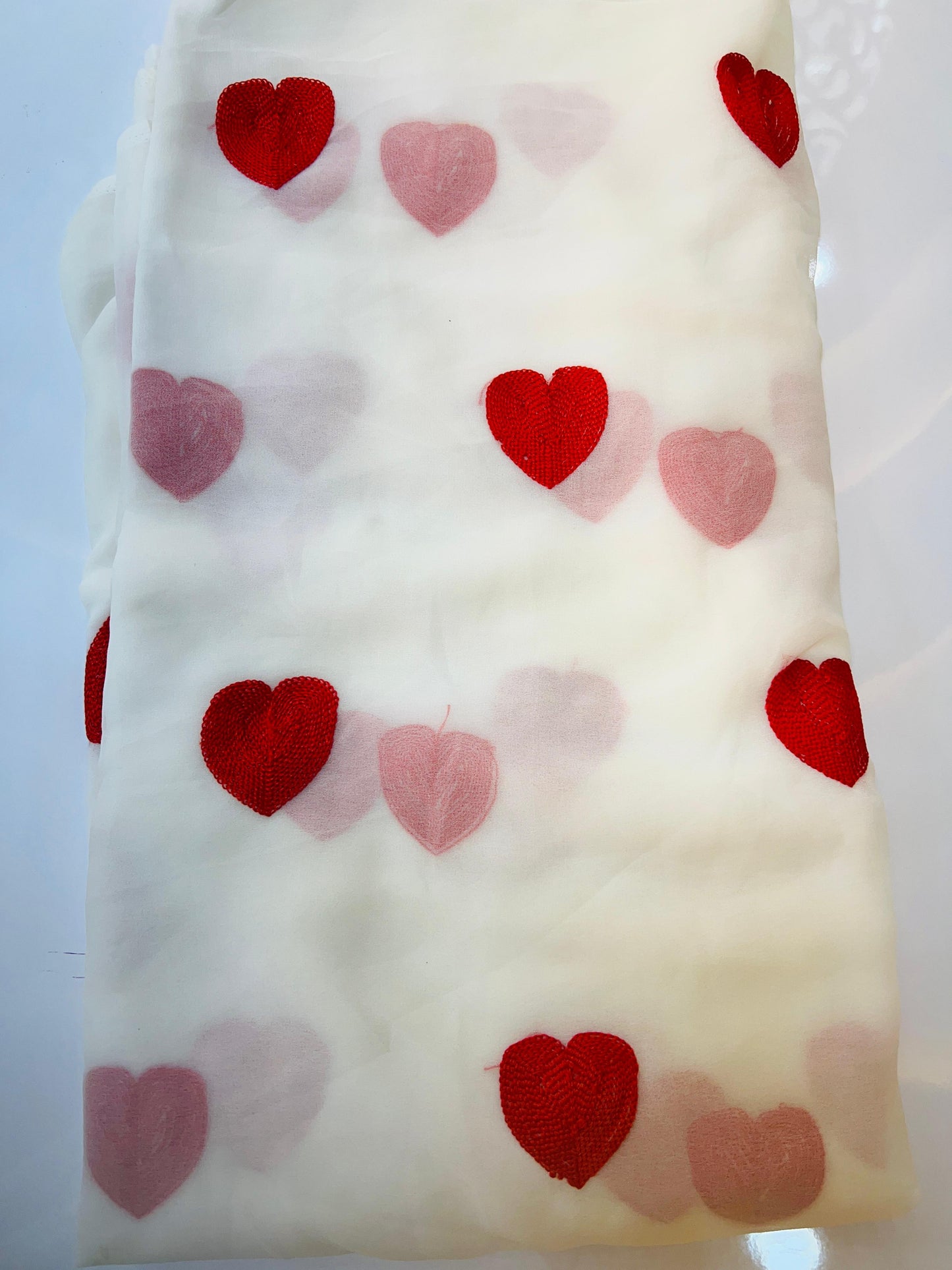 Red And White with Cute Heart Embroidery Saree