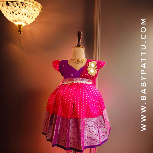 Princess Purple and Pink Frock with Detachable Net Grape Color Dupatta