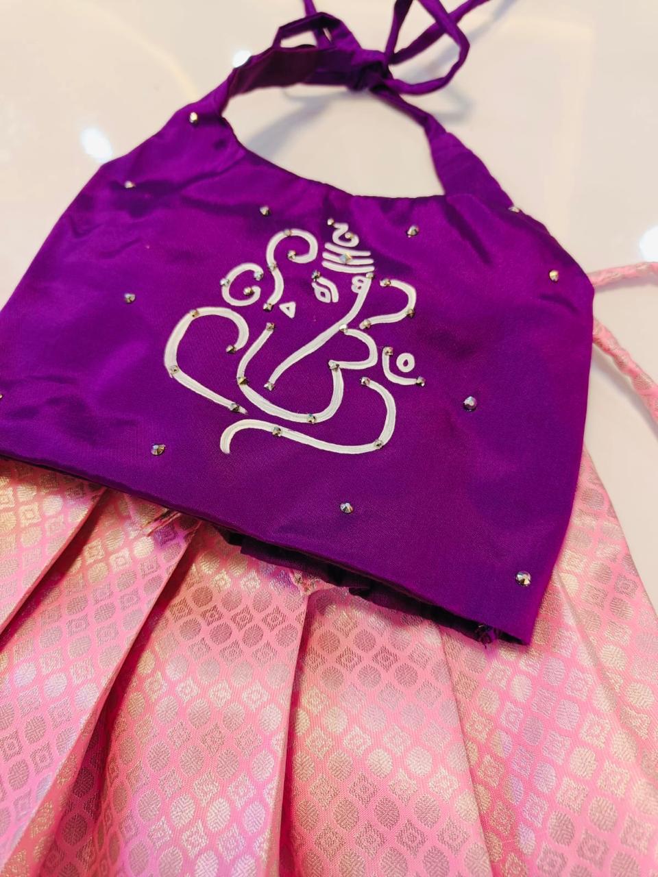 2025-Ganesh chathurthi Collections - Purple Top & Baby Pink Pattu Pavada