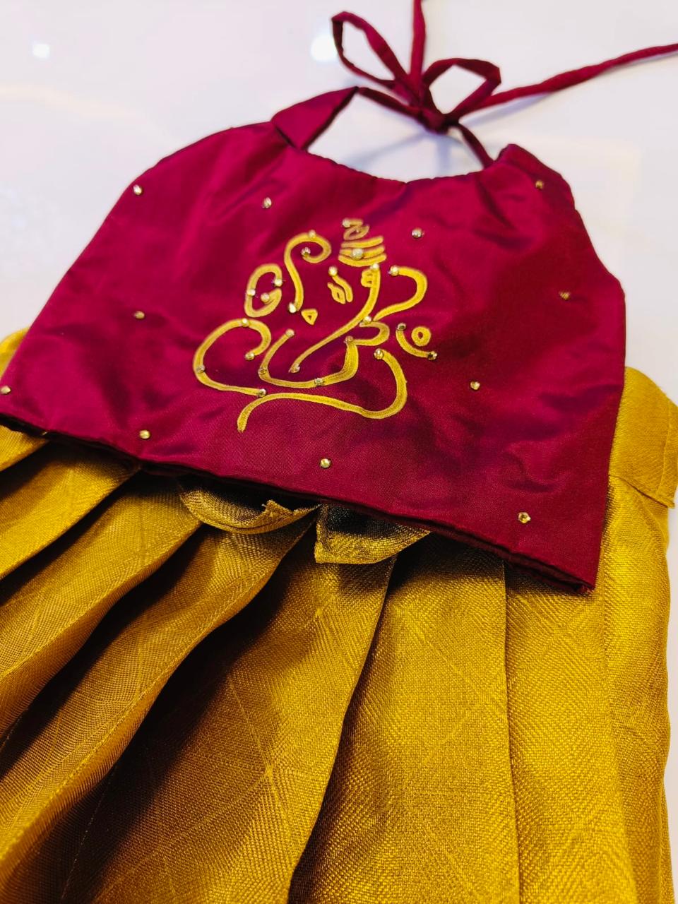 2025-Ganesh chathurthi Collections - Maroon Top & Gold Bottom Pattu Pavada