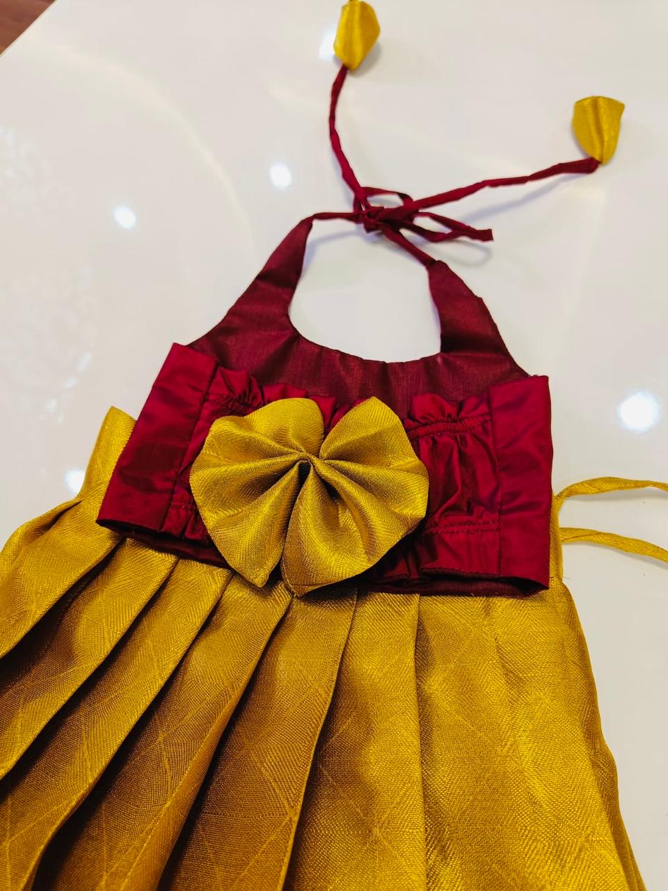 2025-Ganesh chathurthi Collections - Maroon Top & Gold Bottom Pattu Pavada