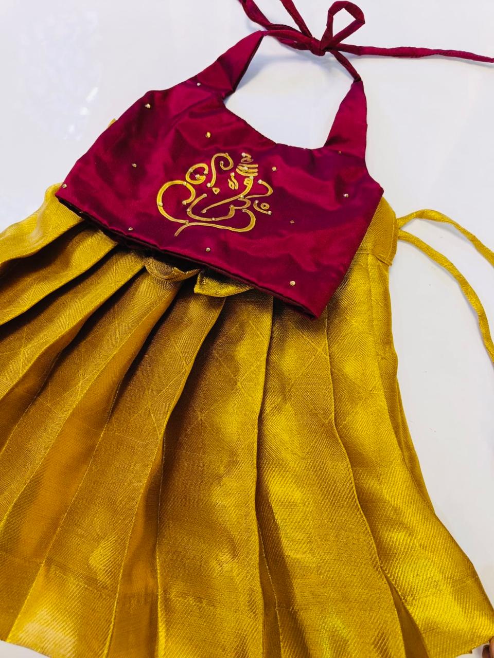 2025-Ganesh chathurthi Collections - Maroon Top & Gold Bottom Pattu Pavada