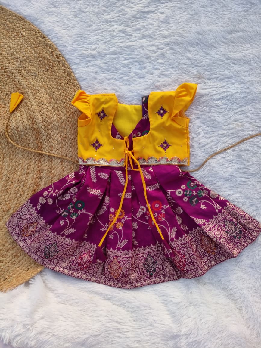 Yellow And Purple Coat Model Frock