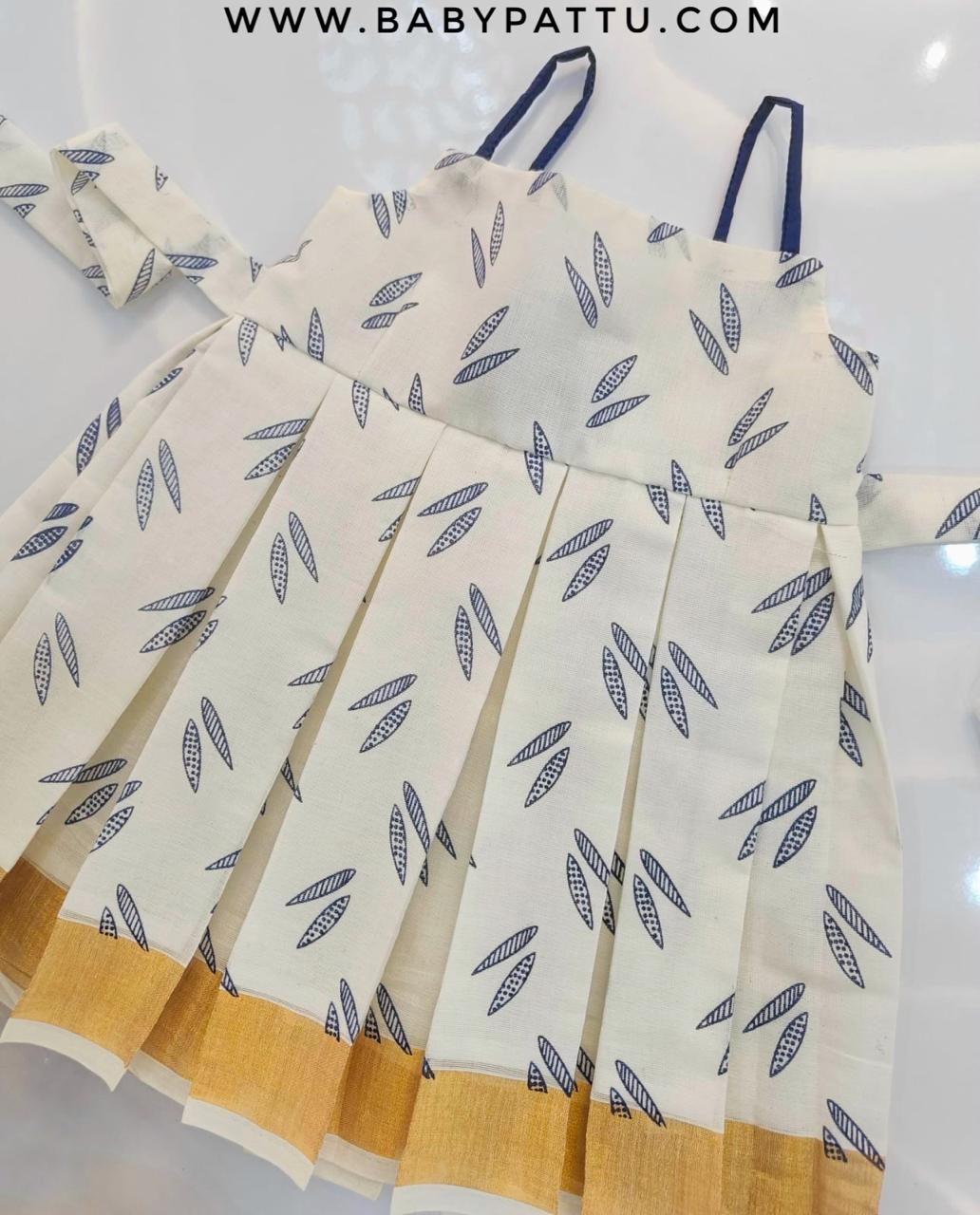 White And Navy Blue Cotton Frock