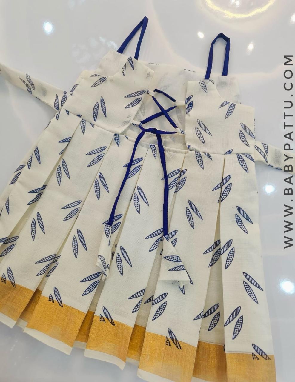 White And Navy Blue Cotton Frock