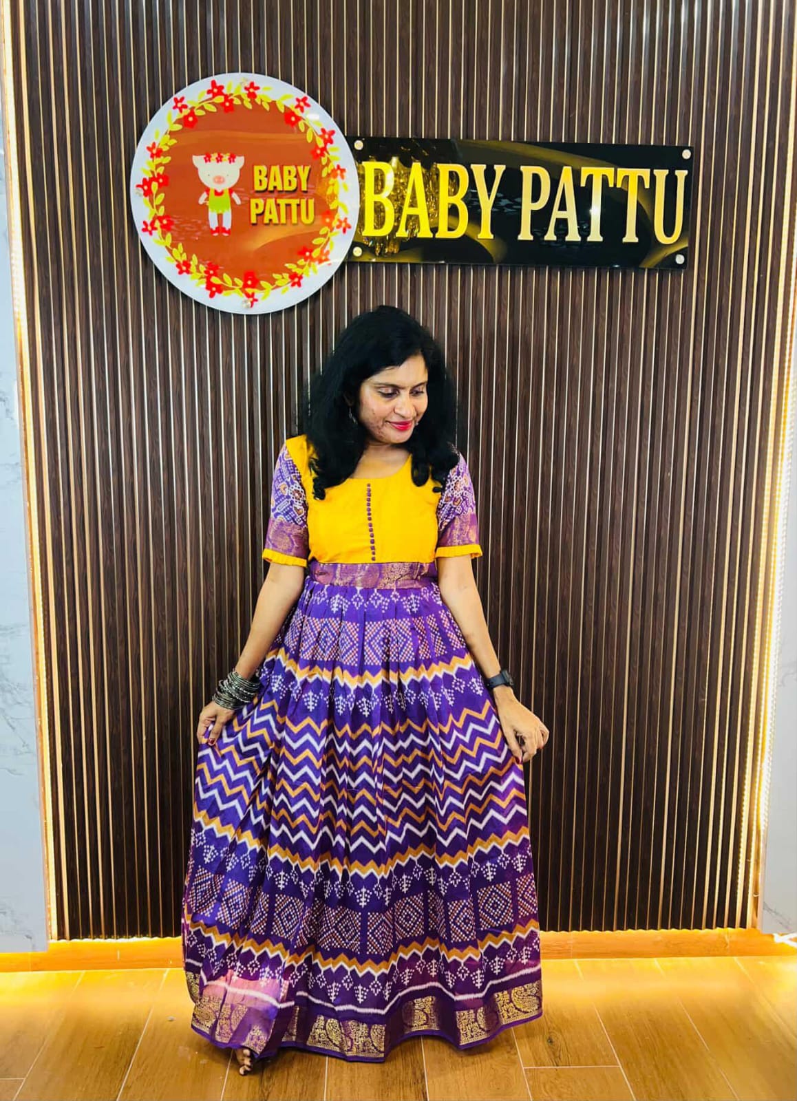 Yellow And Purple Long Frock