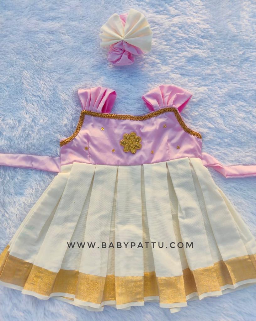 Baby Pink & White Kasuvu Cotton Frock