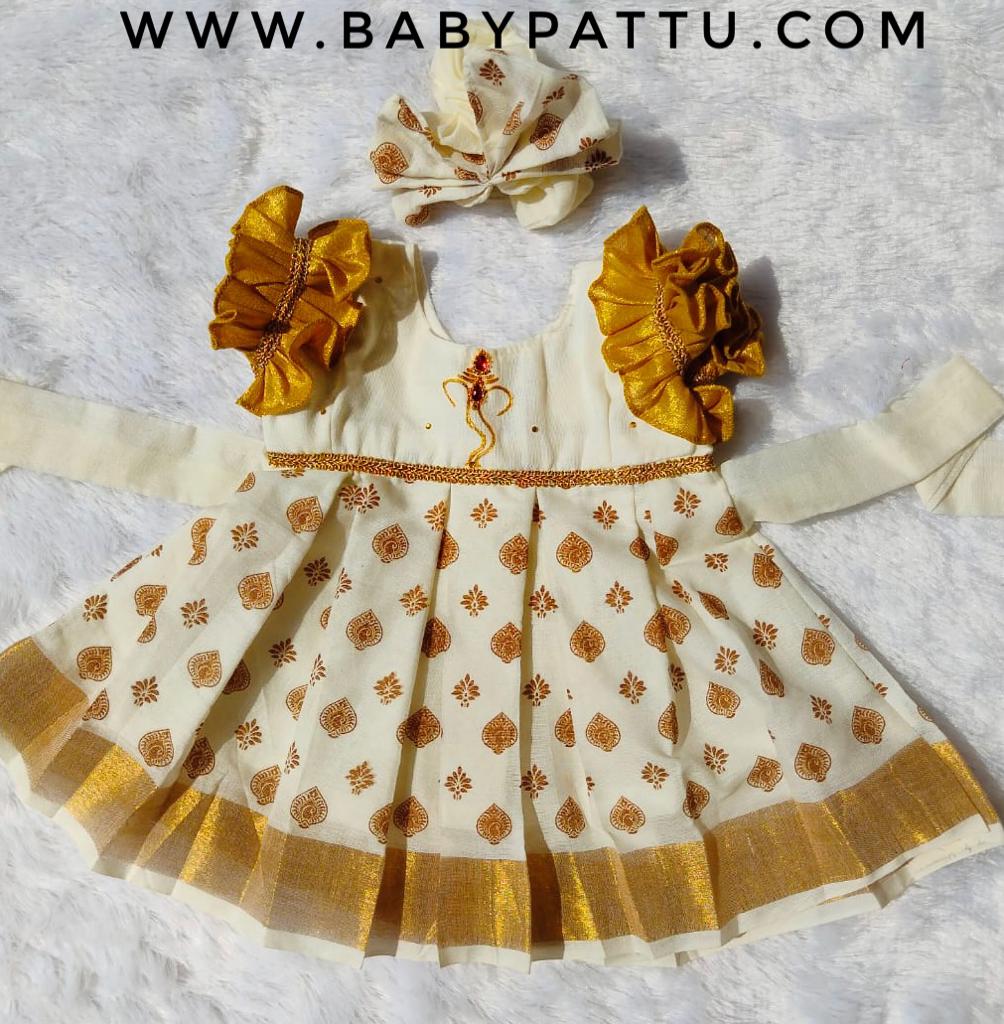 Gold & White Kasuvu Cotton Frocks
