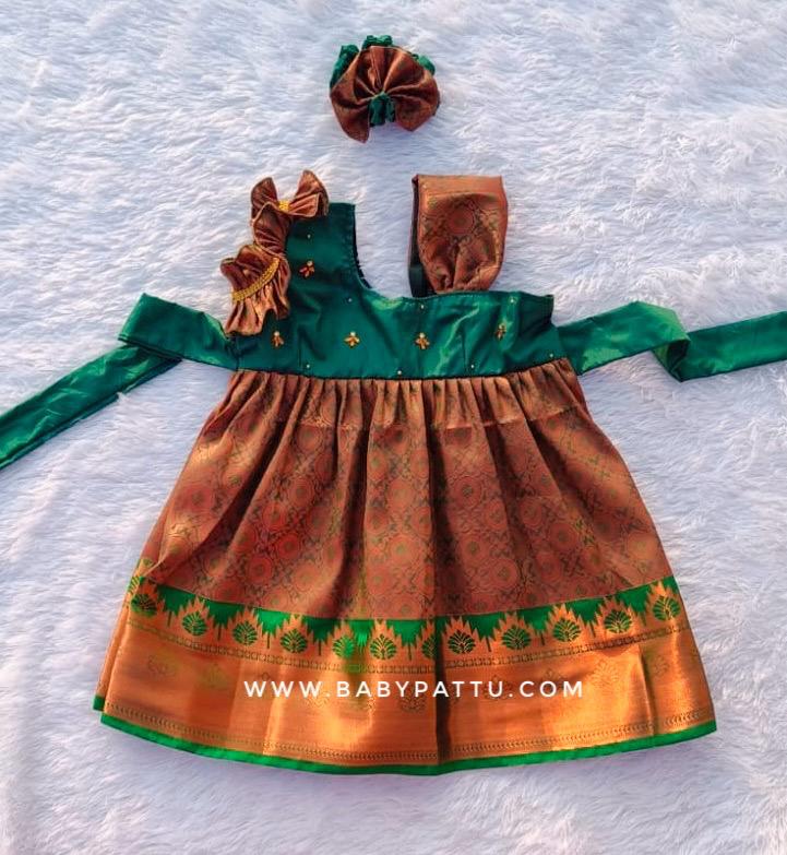 Green & Copper Zari frock