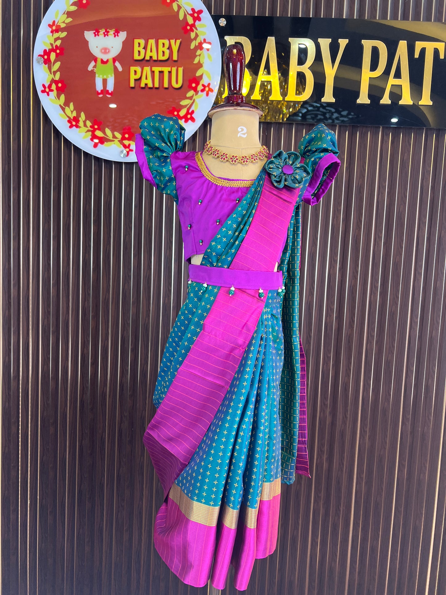 Purple And Peacock Green Ready To Wear Saree in Arani Silk