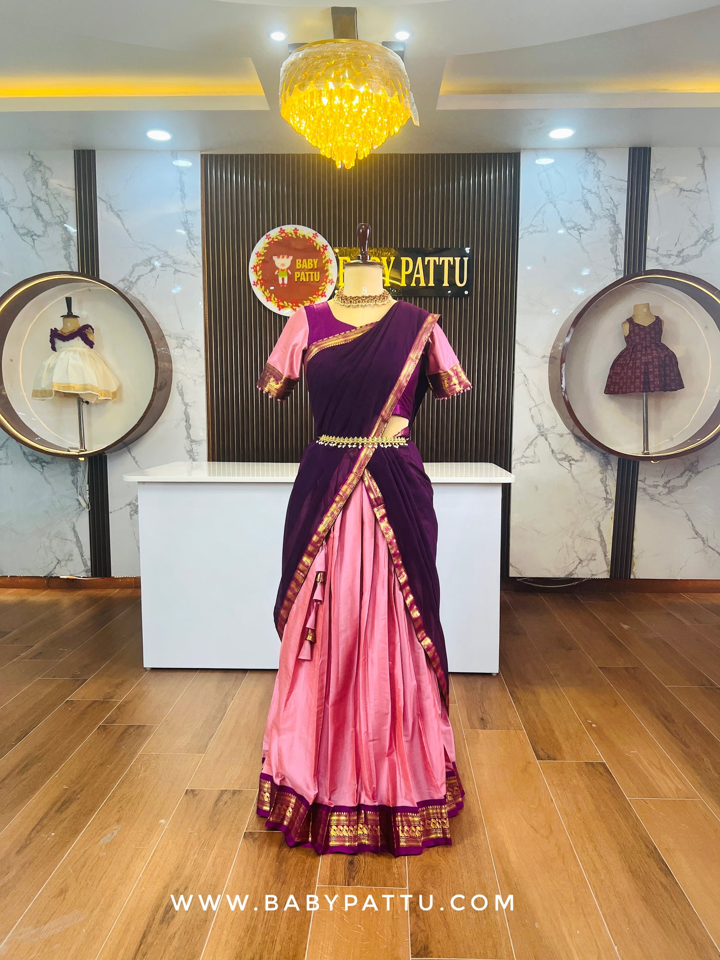 Elegant Purple And Pink Half Saree