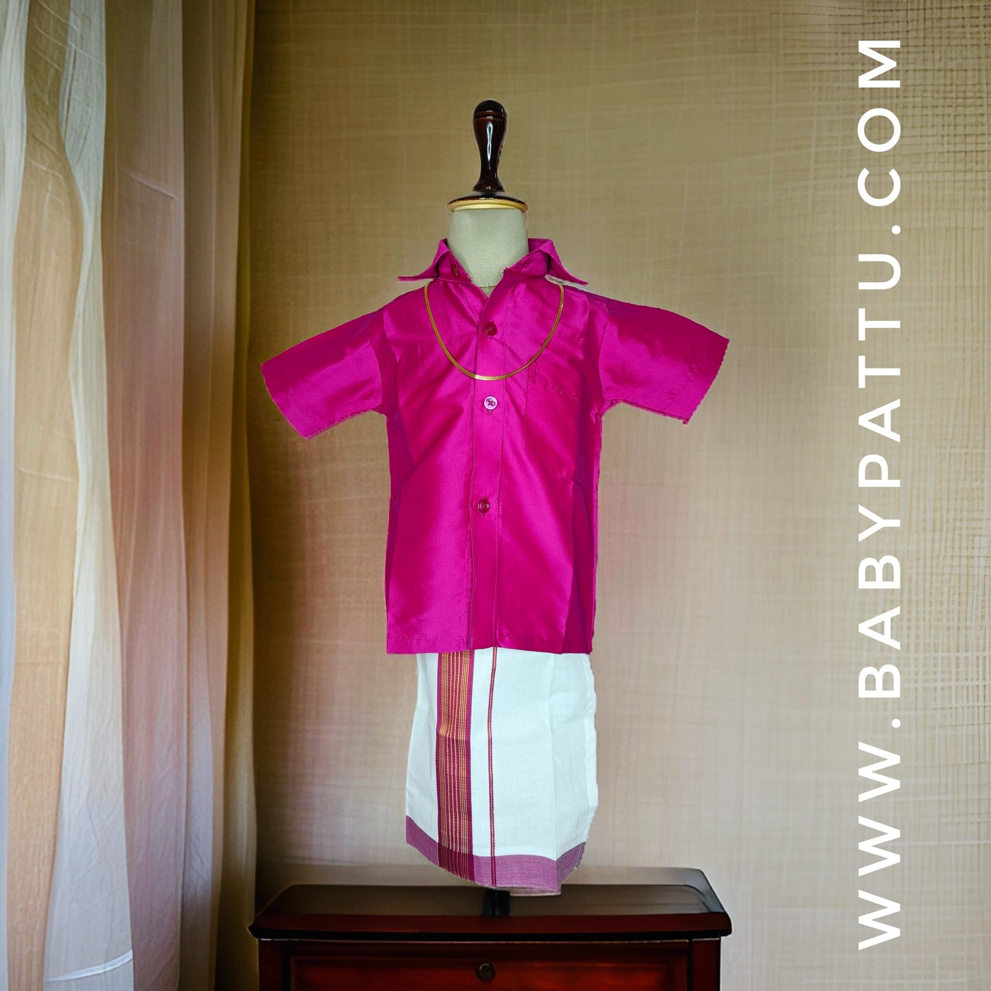 Pink  and White Baby Boy Dhoti Set